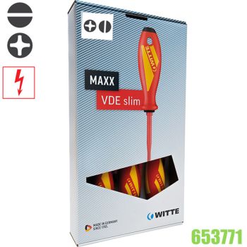 653771 Bộ tua vít cách điện 1000V, 5 cây dẹt và bake đầu mảnh Maxx Slim