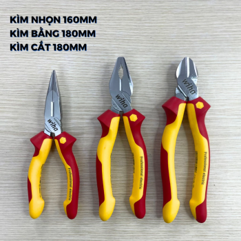 Combo 3 Kìm Wiha Chính Hãng cách điện bằng 18cm, cắt 18cm, nhọn 16cm (Wiha 26708, 43340, 26720)